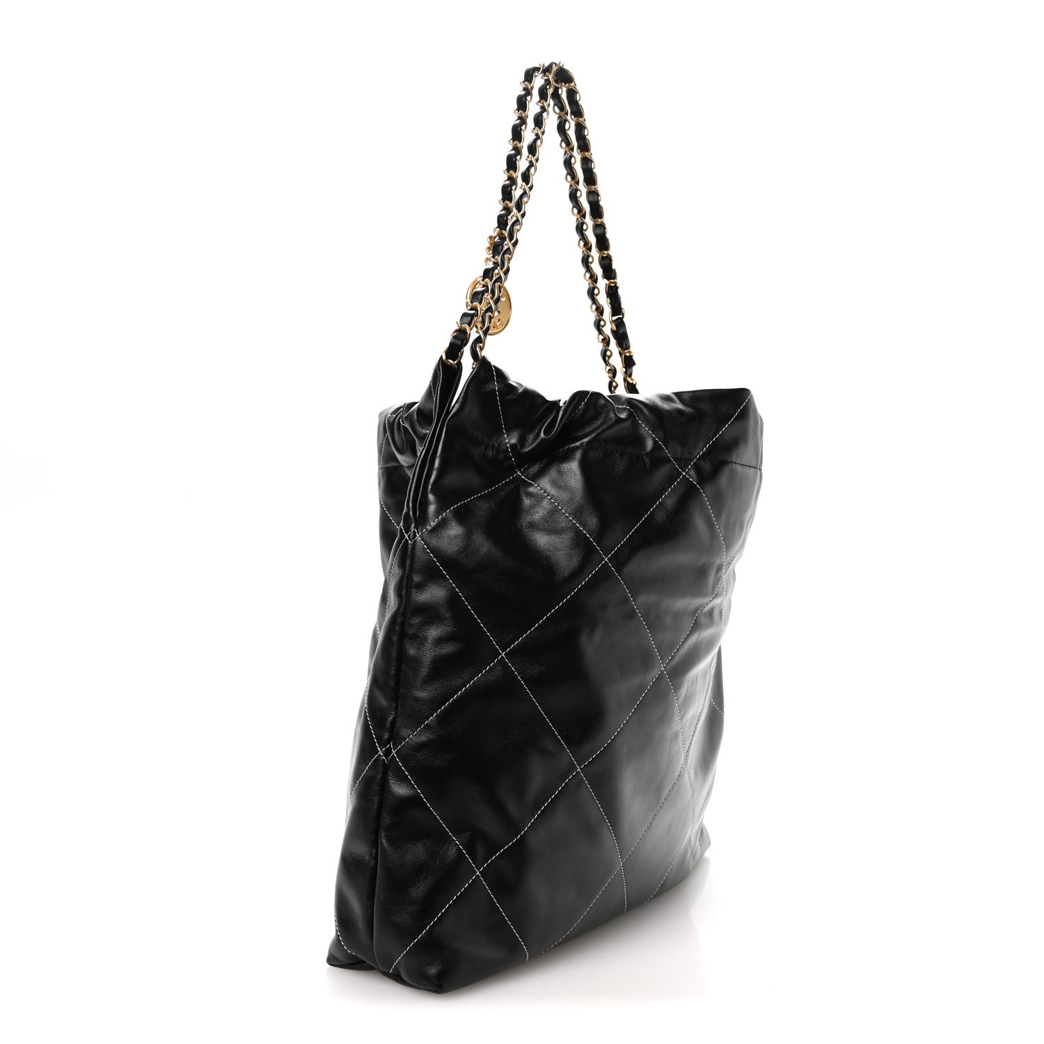 Chanel Shiny Calfskin Stitched Chanel 22 Black White 4 of 11