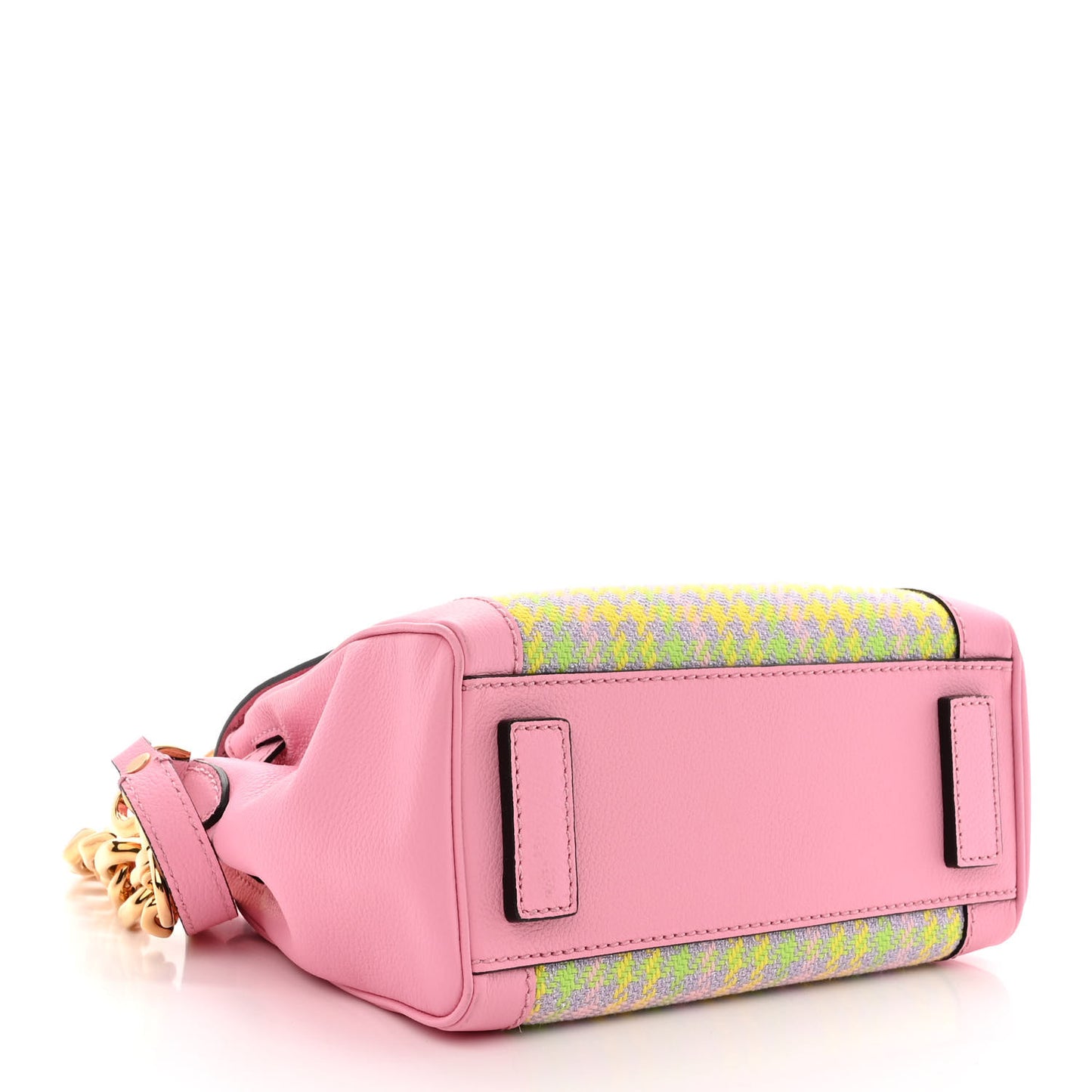 Grained Calfskin Canvas Houndstooth Small La Medusa Top Handle Bag Pink Multicolor