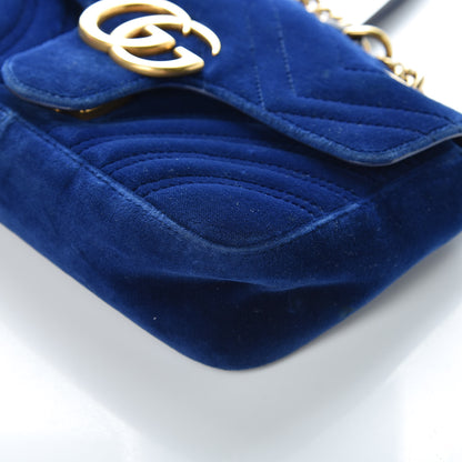 Gucci Velvet Matelasse Mini GG Marmont Shoulder Bag Cobalt Blue 6 of 12