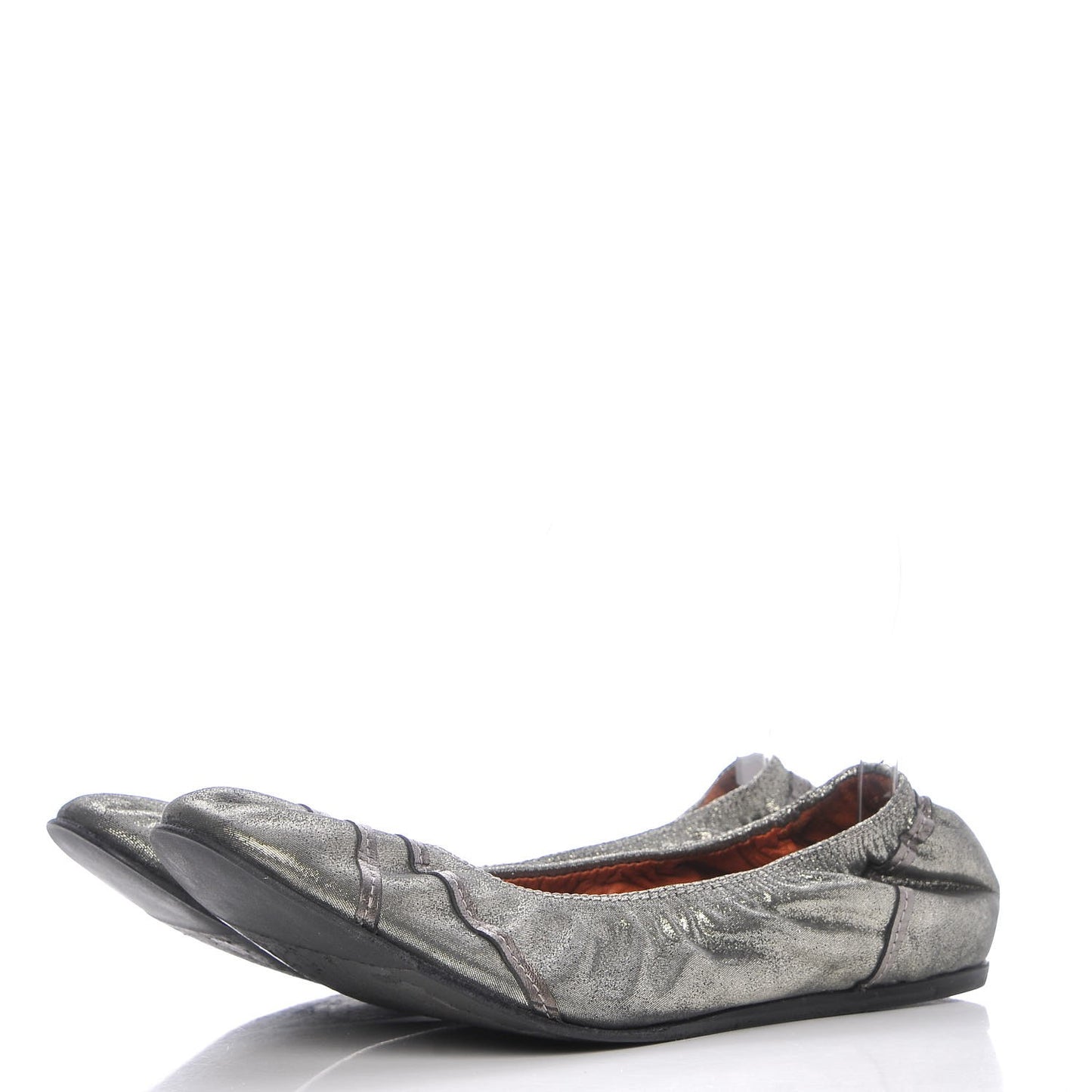 Metallic Lambskin Elastic Ballet Flats 39 Dore Argent