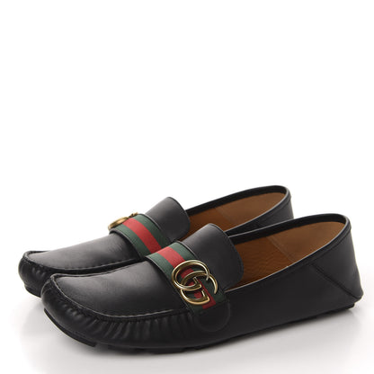 Gucci Velvety Calfskin Web Mens Noel Driver Loafers 8.5 Black 3 of 10
