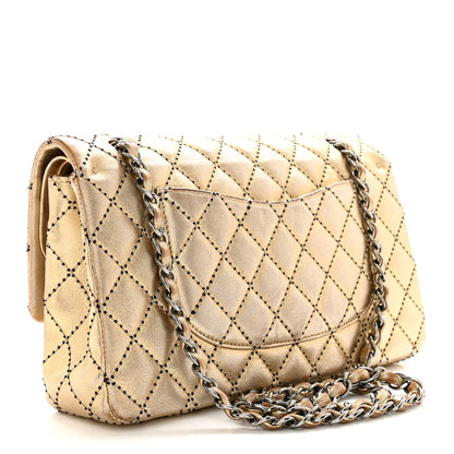 Chanel Metallic Washed Lambskin Quilted Medium Double Flap Dark Gold Black 3 of 17