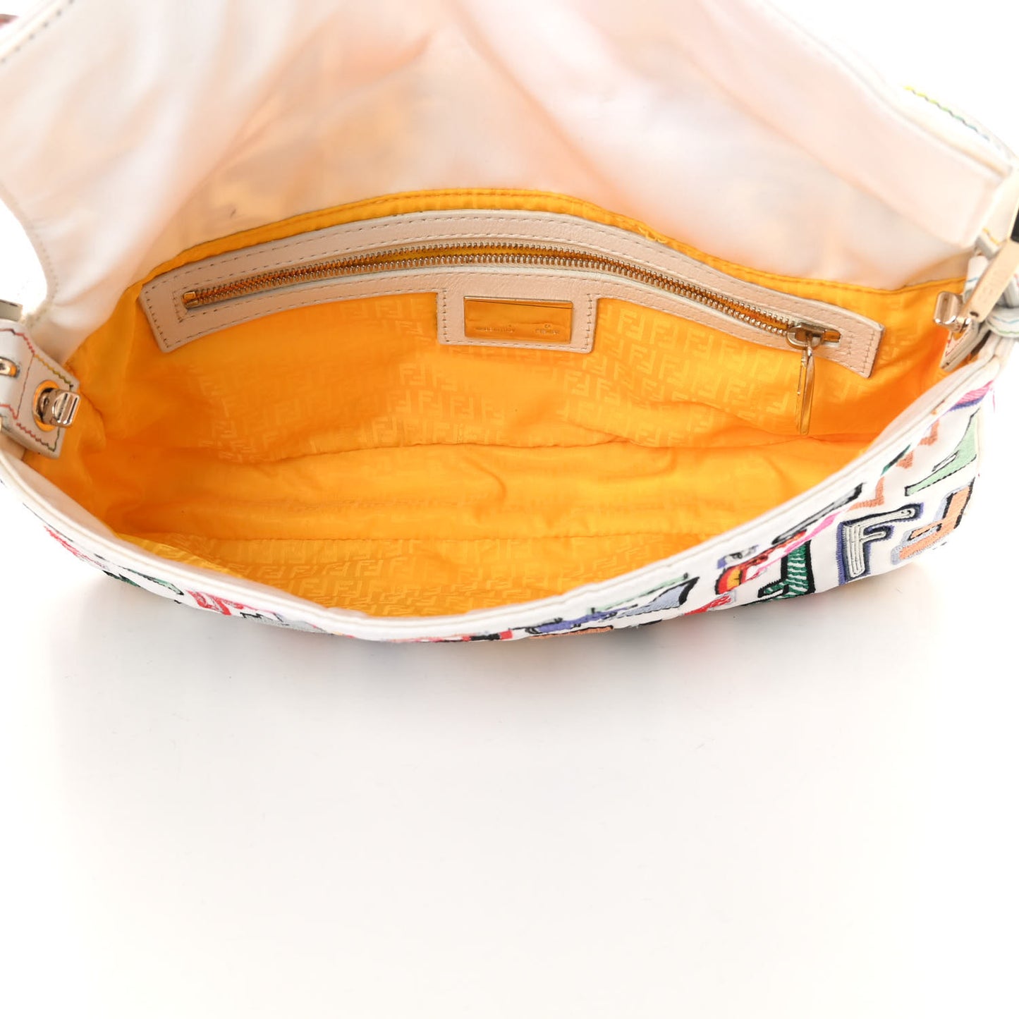 Nylon FF Multicolor Embroidered Baguette Multicolor White