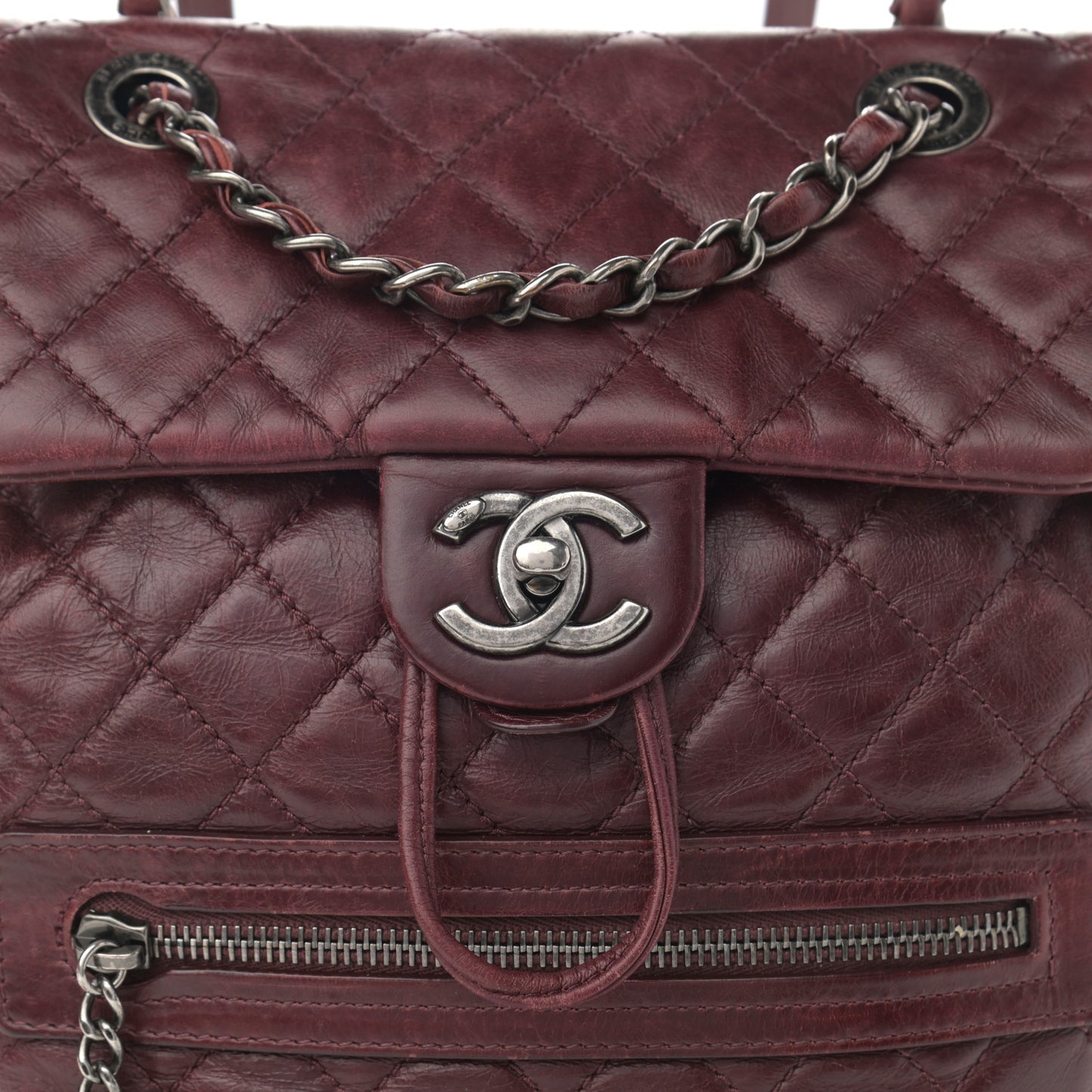 Glazed Calfskin Quilted Small Salzburg Backpack Burgundy