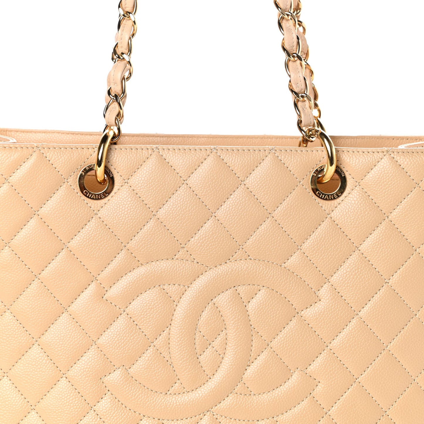 Caviar Quilted Grand Shopping Tote GST Beige Clair
