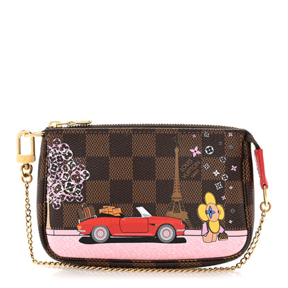 Louis Vuitton Damier Ebene 2019 Christmas Animation Mini Pochette Accessories Red 1 of 8