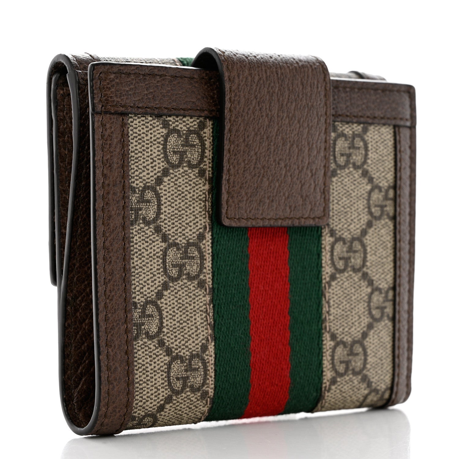 Gucci GG Supreme Monogram Web Ophidia French Flap Wallet Beige New Acero 2 of 9