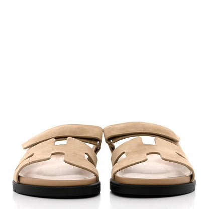 Hermes Suede Goatskin Womens Chypre Sandals 39.5 Beige Argile 2 of 9