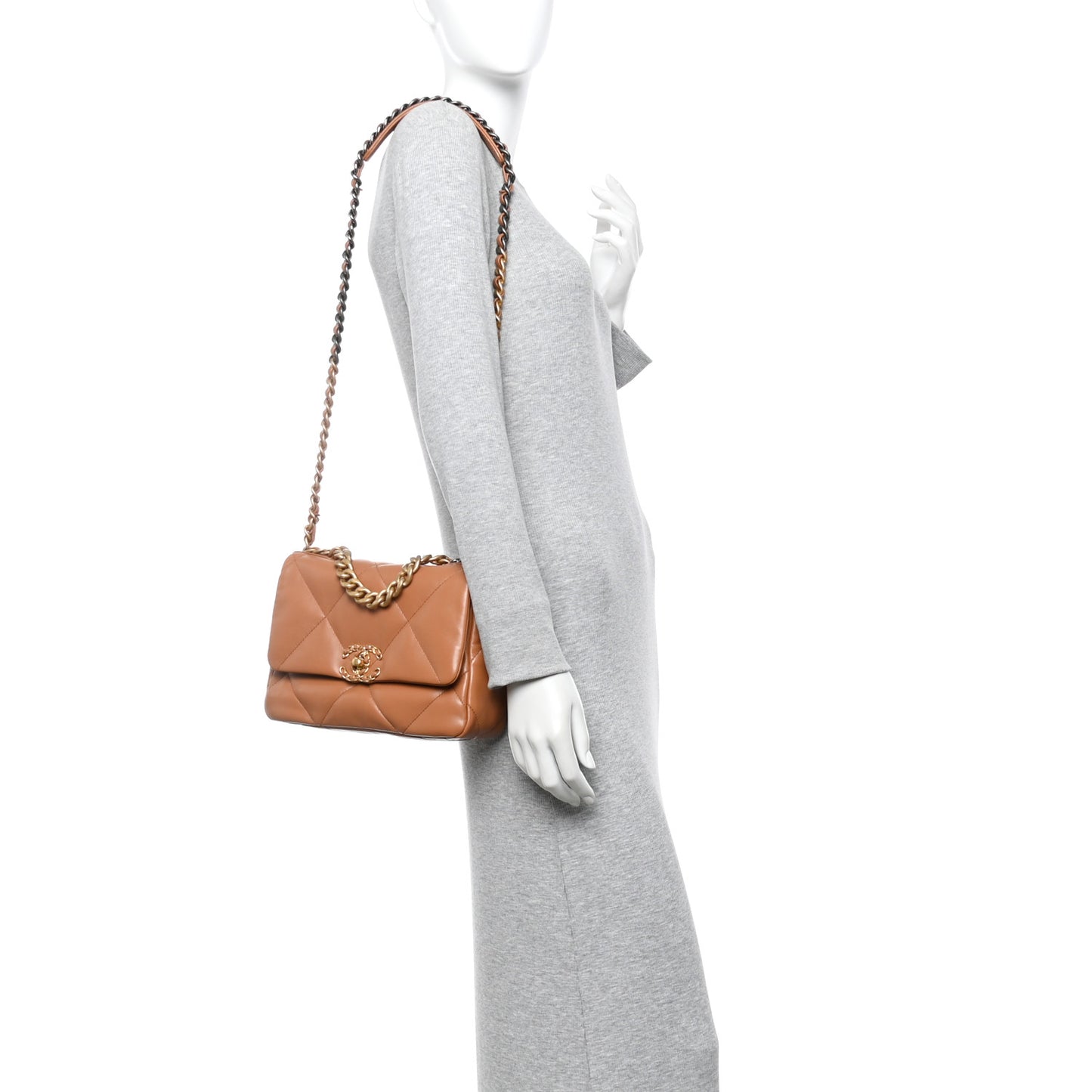 Lambskin Quilted Medium Chanel 19 Flap Brown