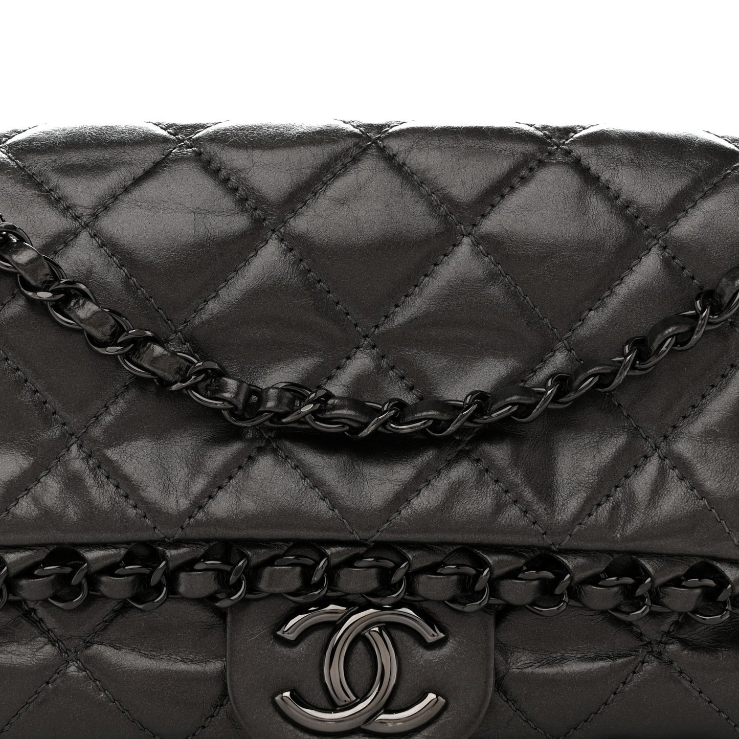 Calfskin Quilted Medium Chain Me Flap Grey