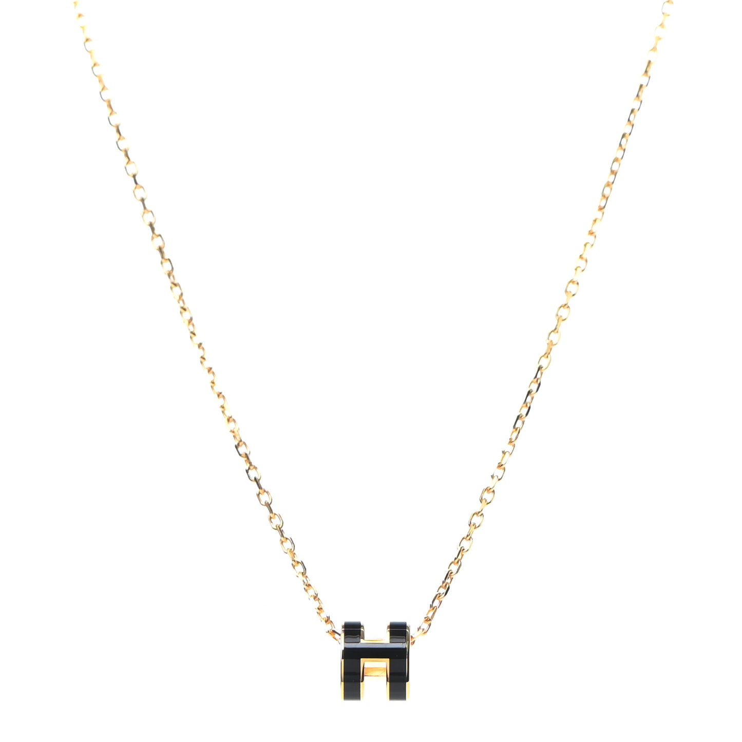 Lacquered Gold Mini Pop H Pendant Necklace Black