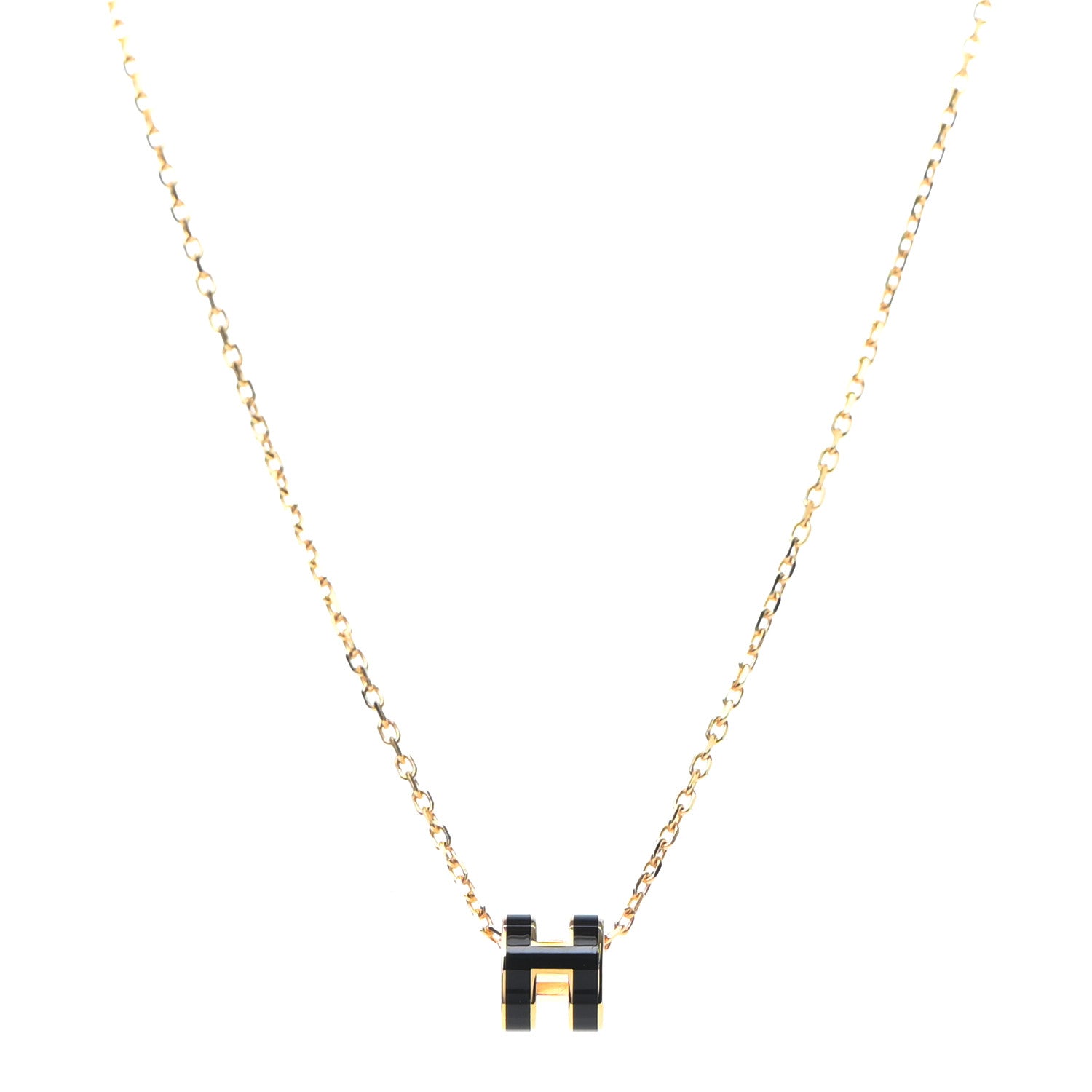 Hermes Lacquered Gold Mini Pop H Pendant Necklace Black 1 of 5