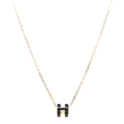 Hermes Lacquered Gold Mini Pop H Pendant Necklace Black 1 of 5