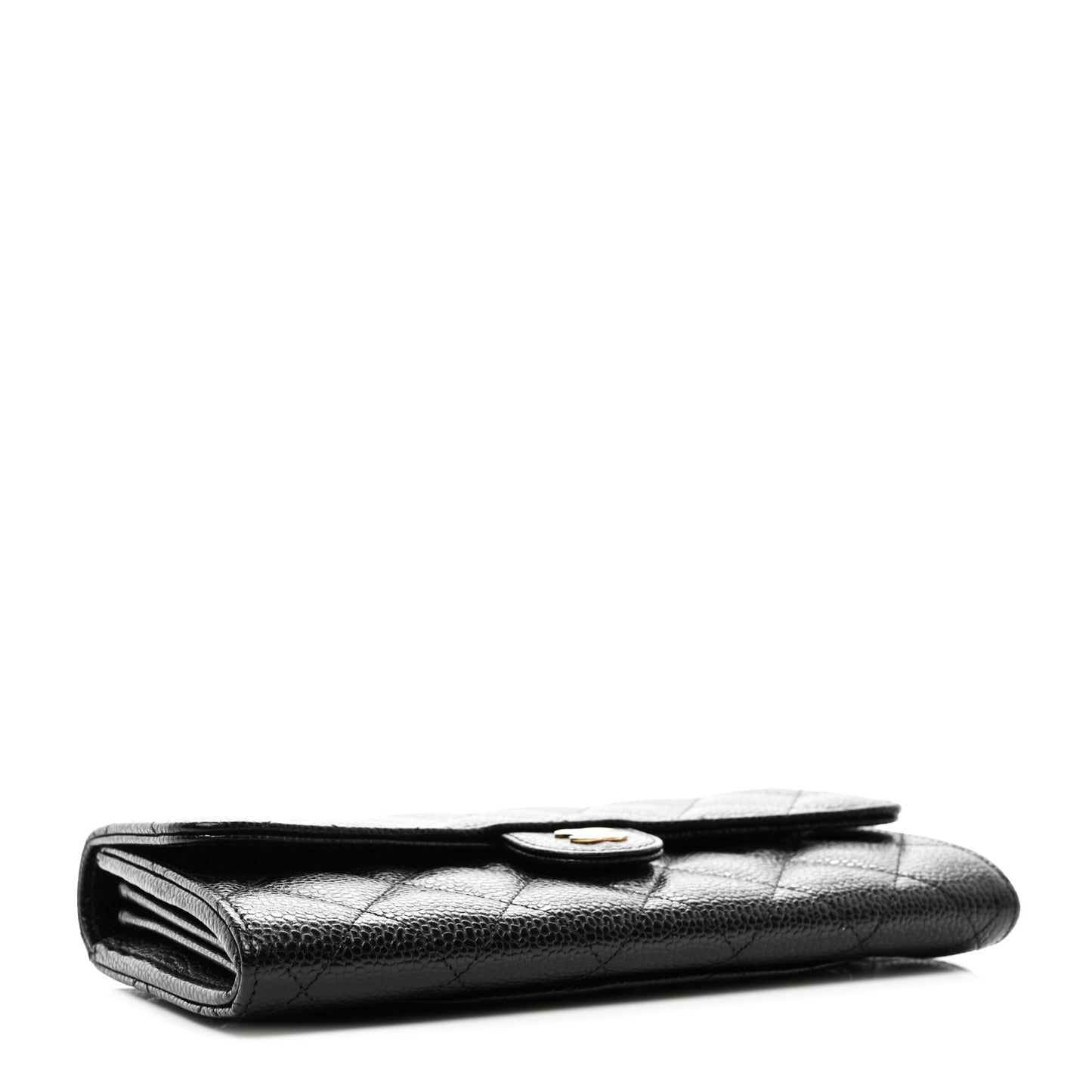 Caviar Quilted Large Gusset Flap Wallet Black