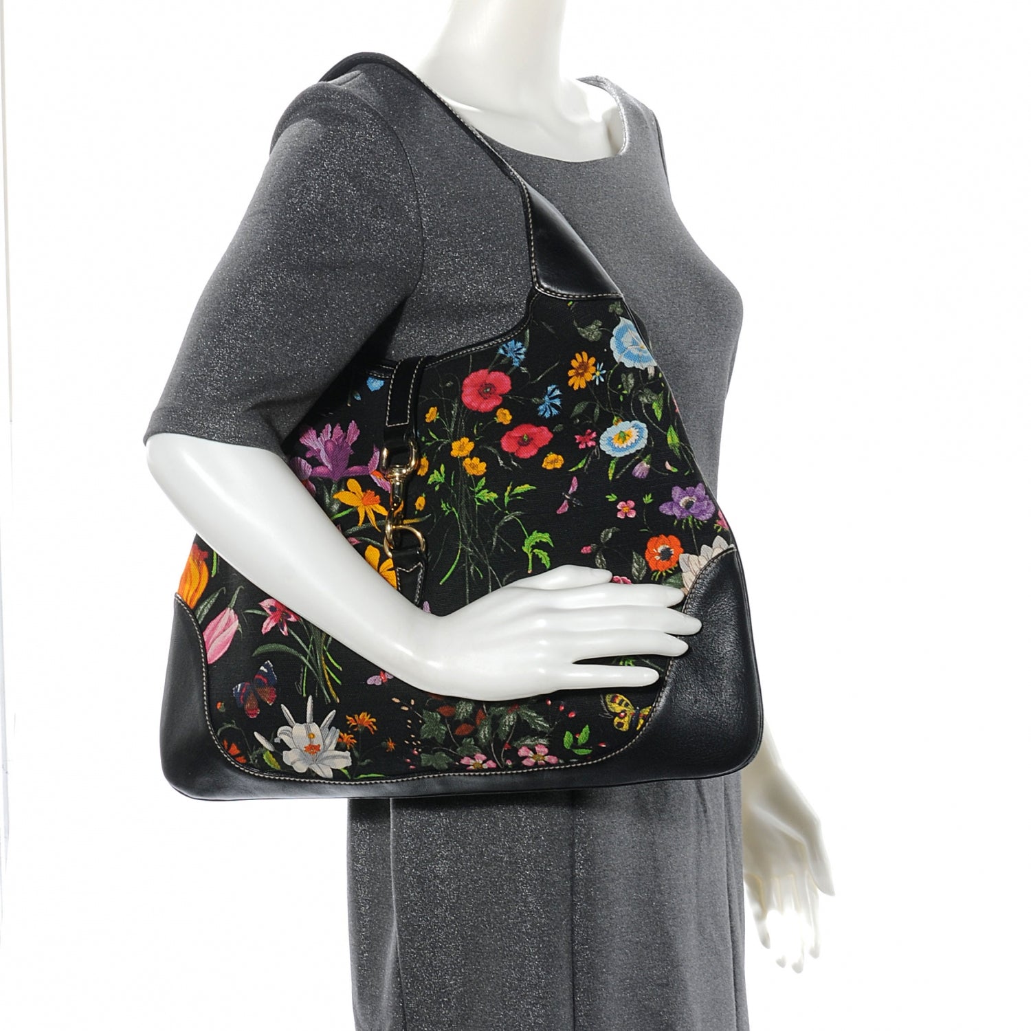 Gucci Canvas Floral Flora Jackie O Hobo Black 2 of 8