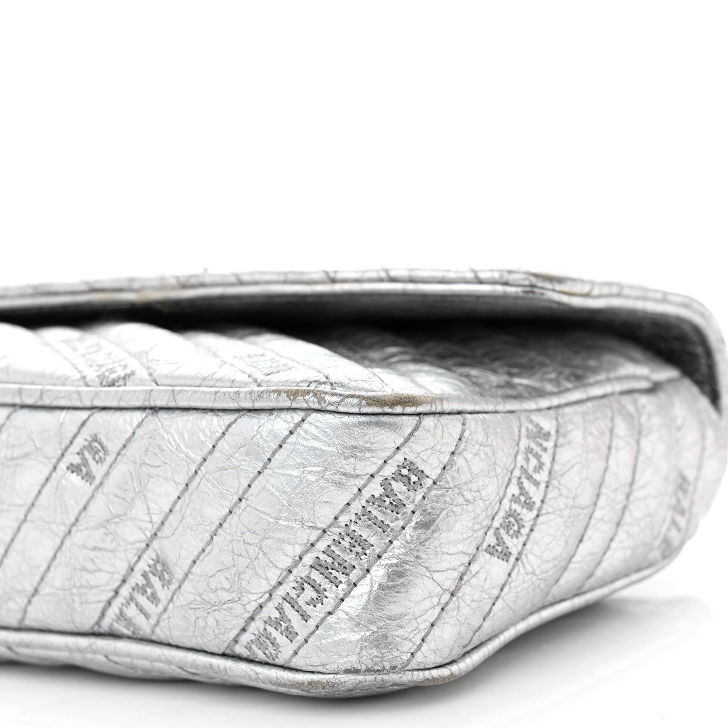 Balenciaga Metallic Arena Calfskin Logo Matelasse BB Chain Wallet Argent 9 of 11