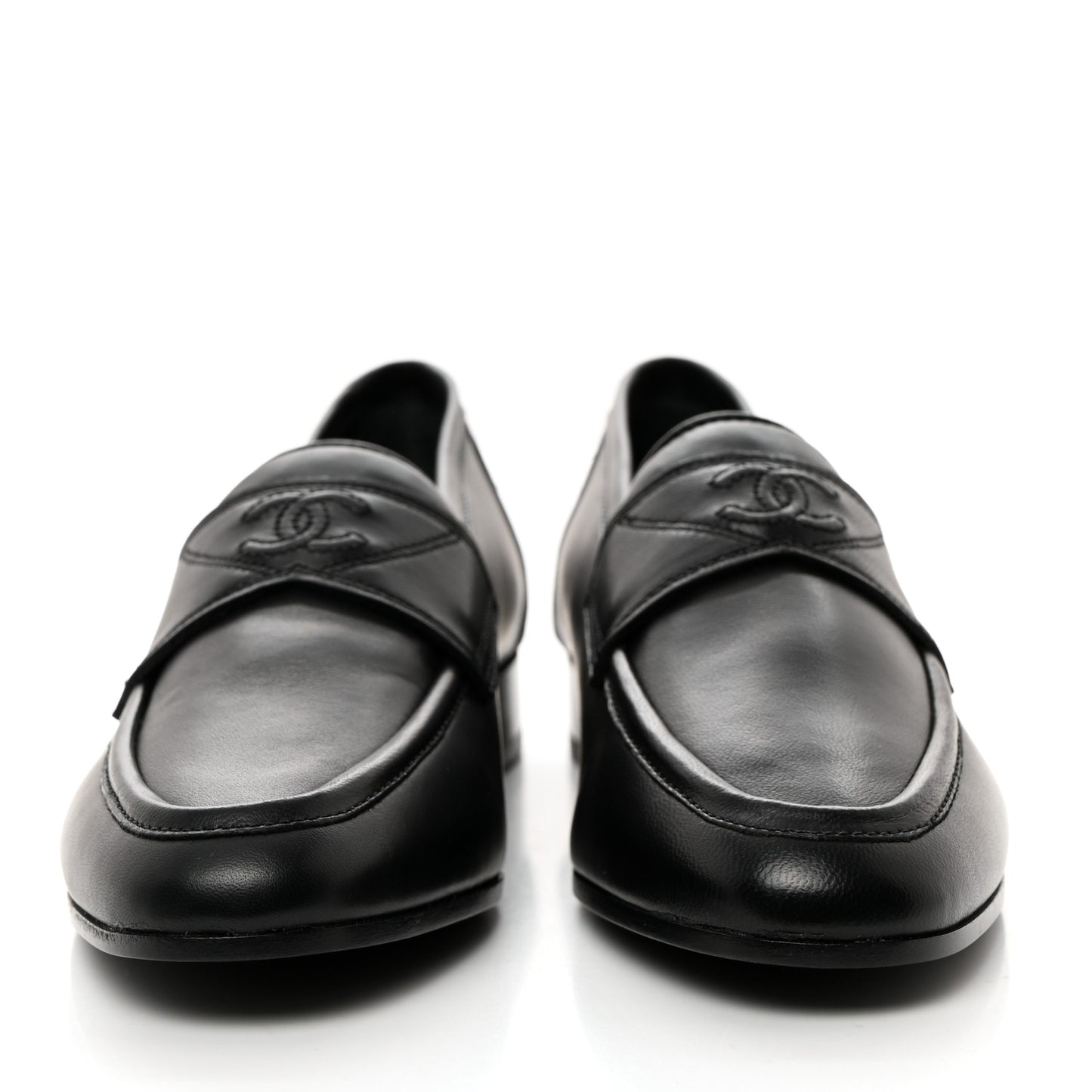 Calfskin Womens Stitched CC Loafers 35.5 Black