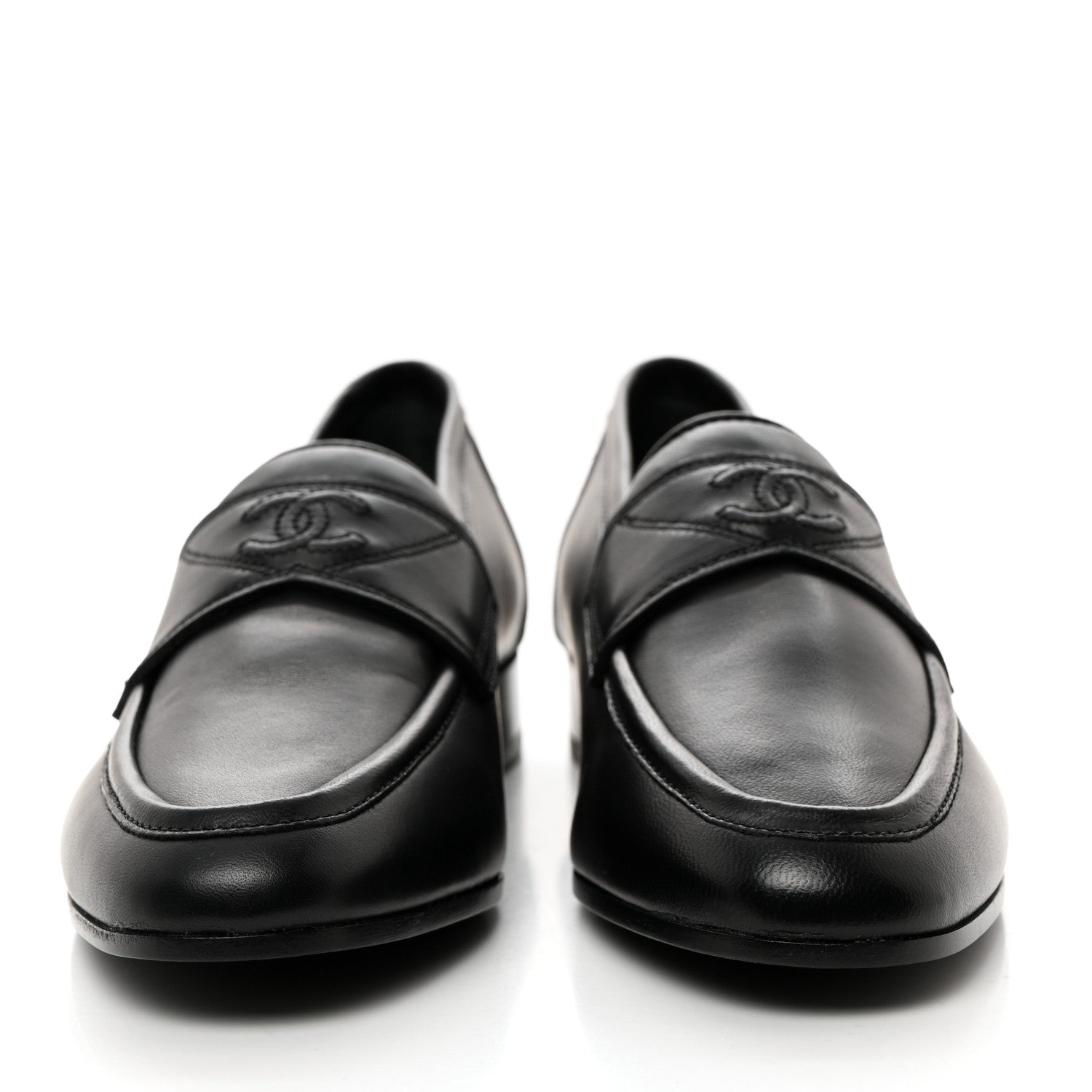 Chanel Calfskin Womens Stitched CC Loafers 35.5 Black 2 of 8