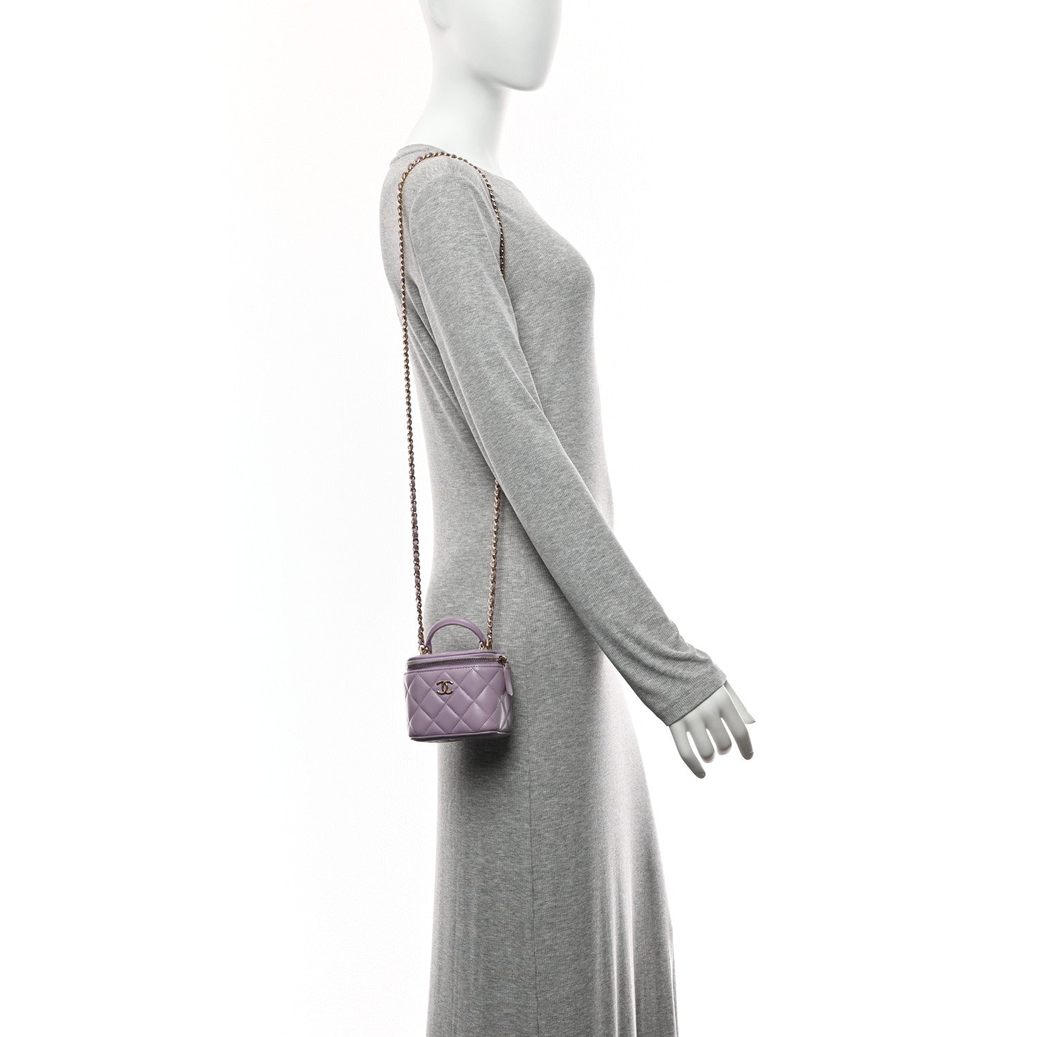 Chanel Lambskin Quilted Top Handle Mini Vanity Case With Chain Light Purple 2 of 11
