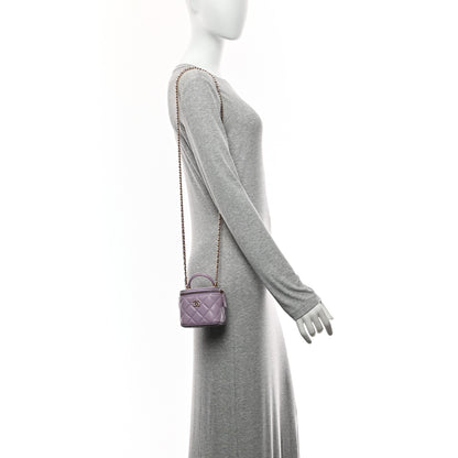Chanel Lambskin Quilted Top Handle Mini Vanity Case With Chain Light Purple 2 of 11