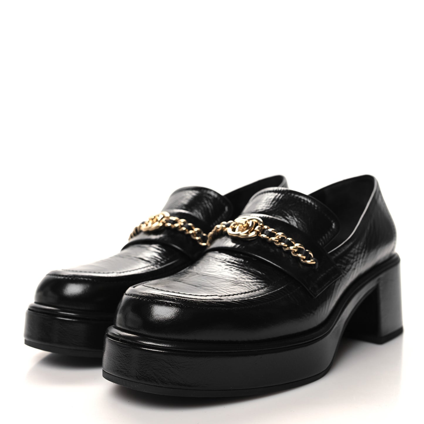 Shiny Calfskin Logo Loafers 39.5 Black