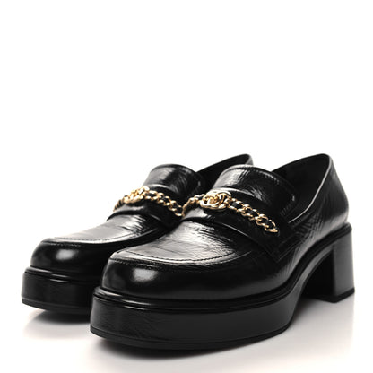 Chanel Shiny Calfskin Logo Loafers 39.5 Black 3 of 9