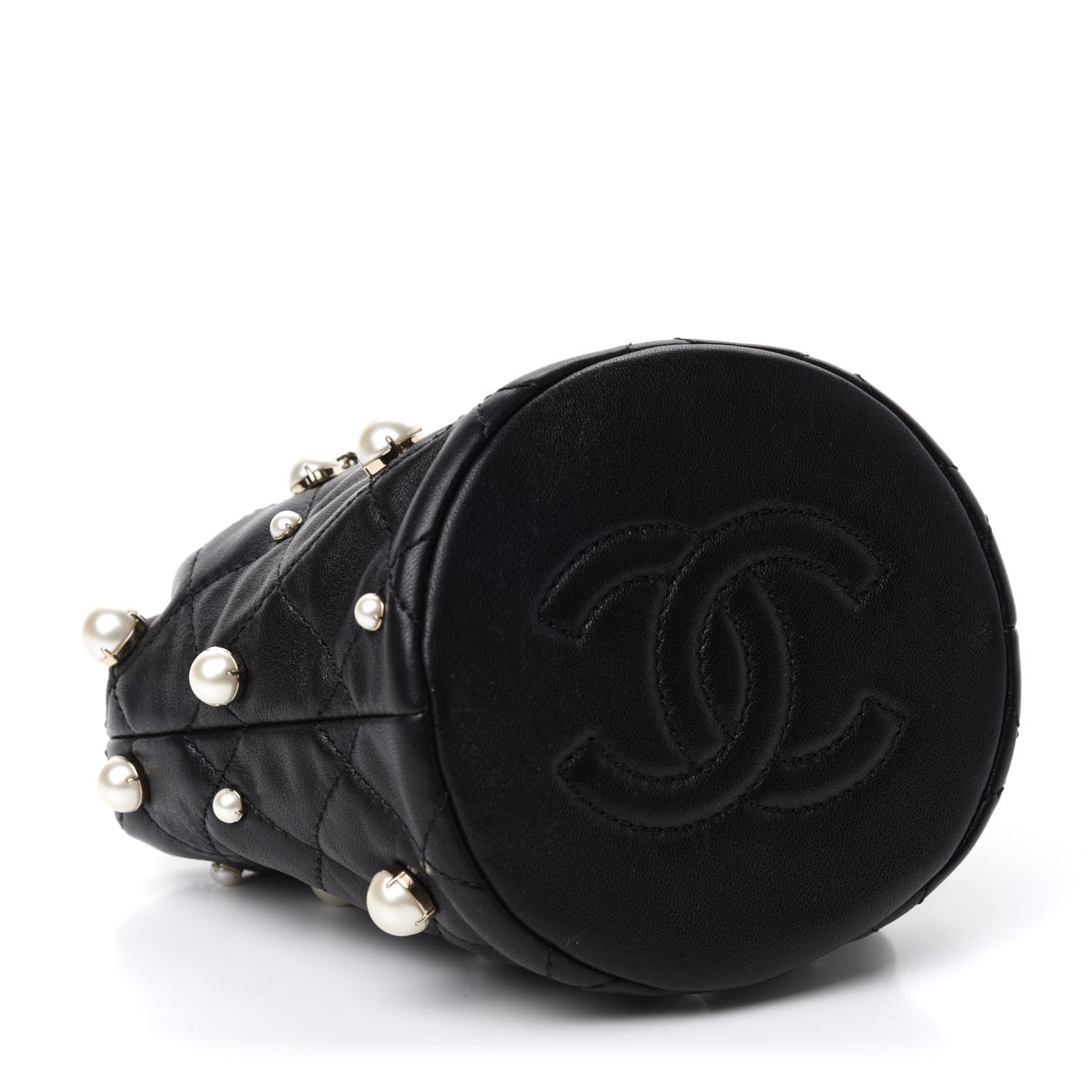 Chanel Lambskin Quilted Pearl Mini About Pearls Drawstring Bag Black 4 of 10