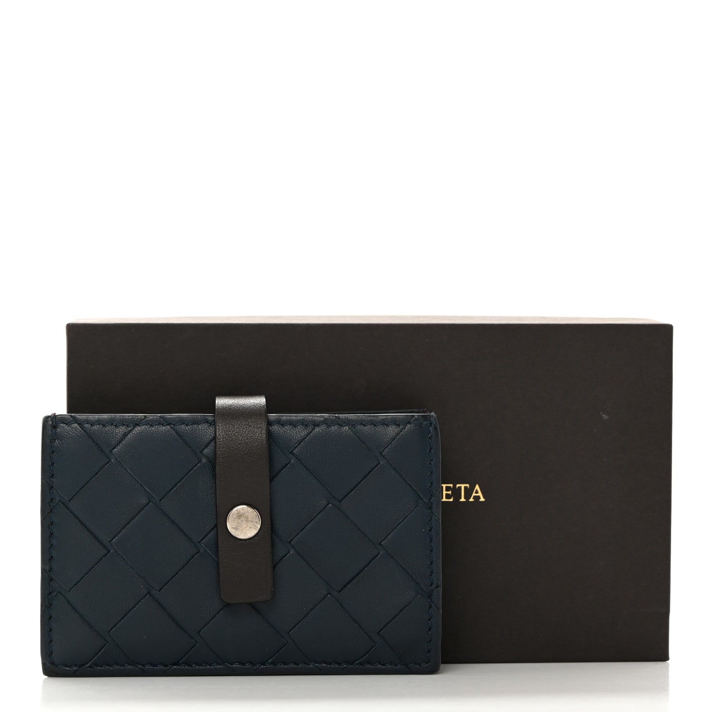 Nappa Intrecciato Accordion Card Holder Deep Blue Fondant