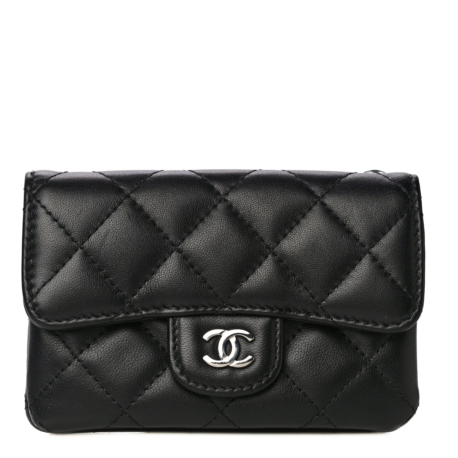 Chanel Lambskin Quilted Zip Card Holder Black 1 of 14