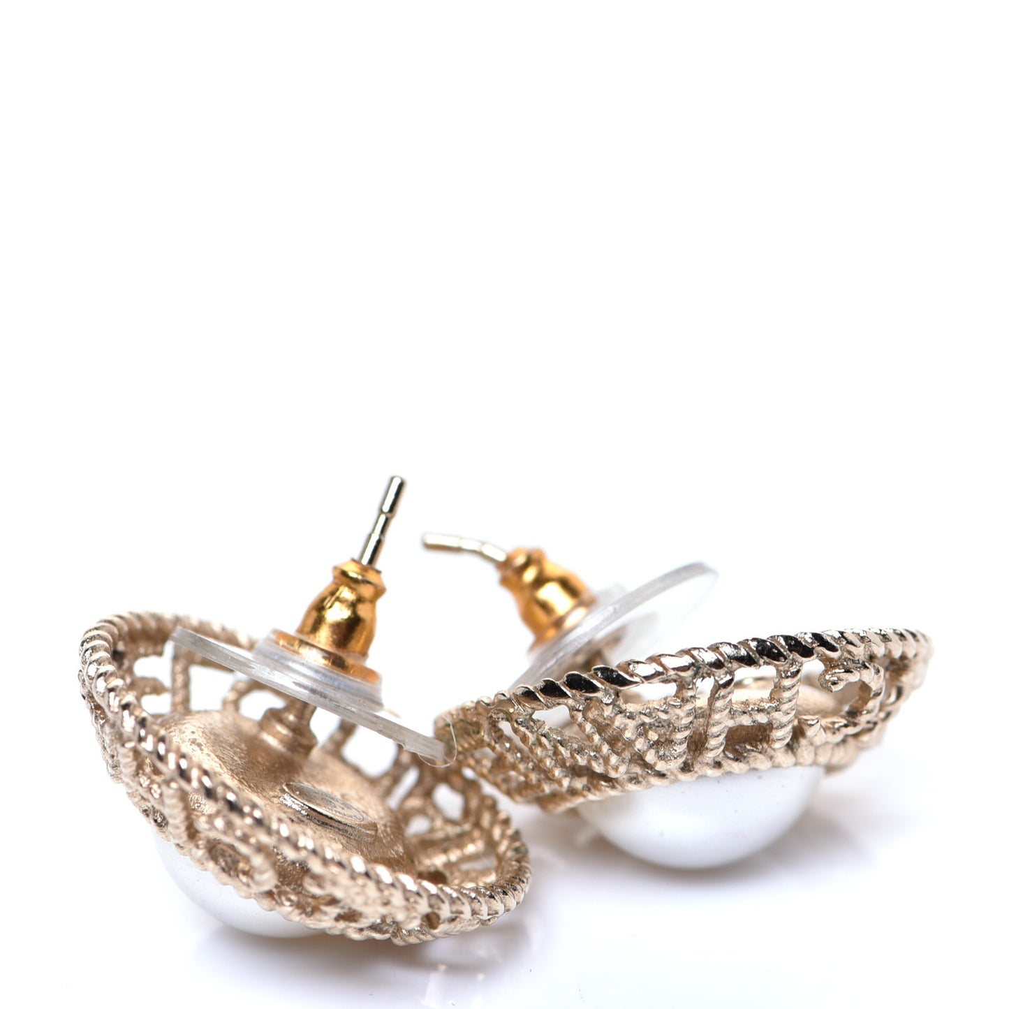Pearl CC Round Rope Logo Earrings Gold
