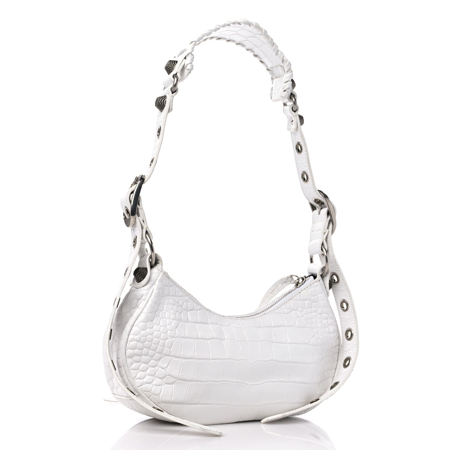 Balenciaga Extra Supple Calfskin Crocodile Embossed Le Cagole Shoulder Bag XS Optic White 4 of 10