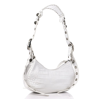 Balenciaga Extra Supple Calfskin Crocodile Embossed Le Cagole Shoulder Bag XS Optic White 4 of 10