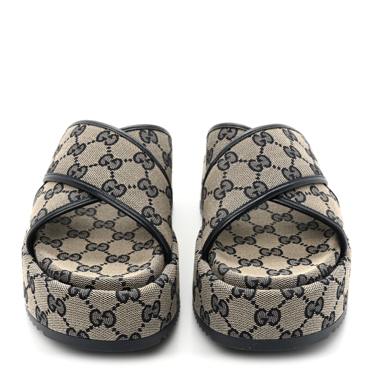 Gucci Monogram Criss Cross Platform Slide Sandals 36 Beige Blue 2 of 9