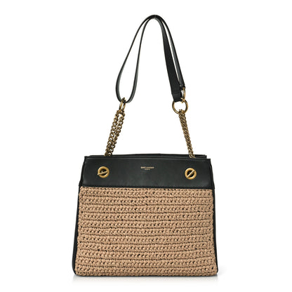 Saint Laurent Raffia Calfskin Claude Shopping Tote Naturel Dark Chocolate 1 of 8