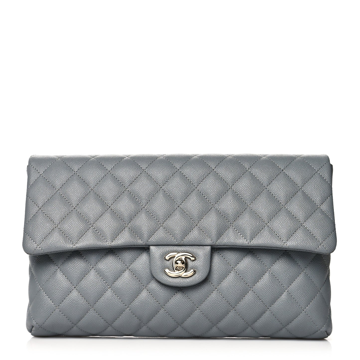 Caviar Quilted Flap Clutch Grey