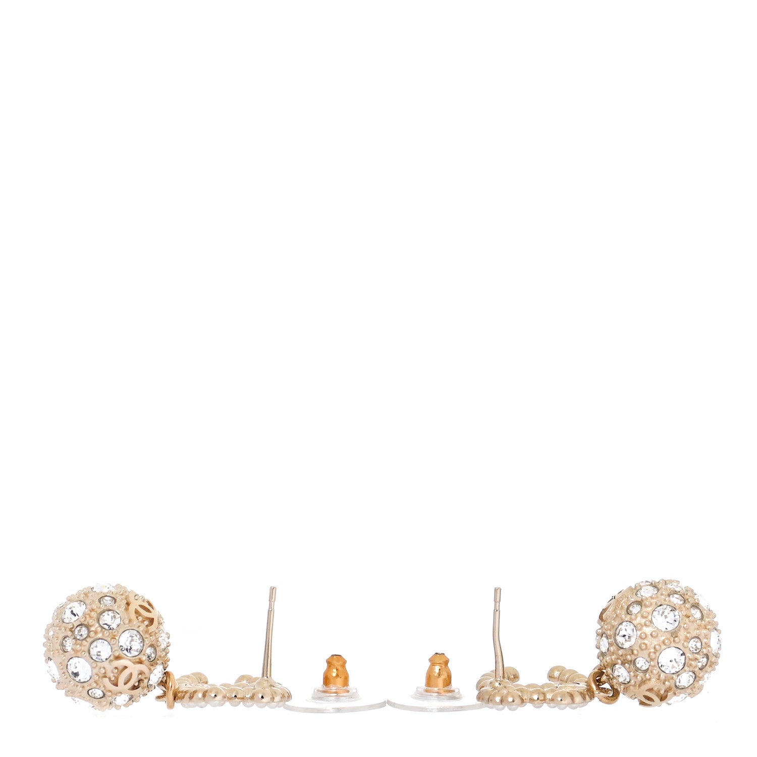 Chanel Crystal Pearl CC Drop Earrings Gold Pearly White 3 of 5