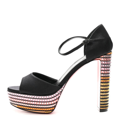Christian Louboutin Satin Strass Sandaloo Aftersun 130 Sandals 38 Black Multicolor 1 of 9