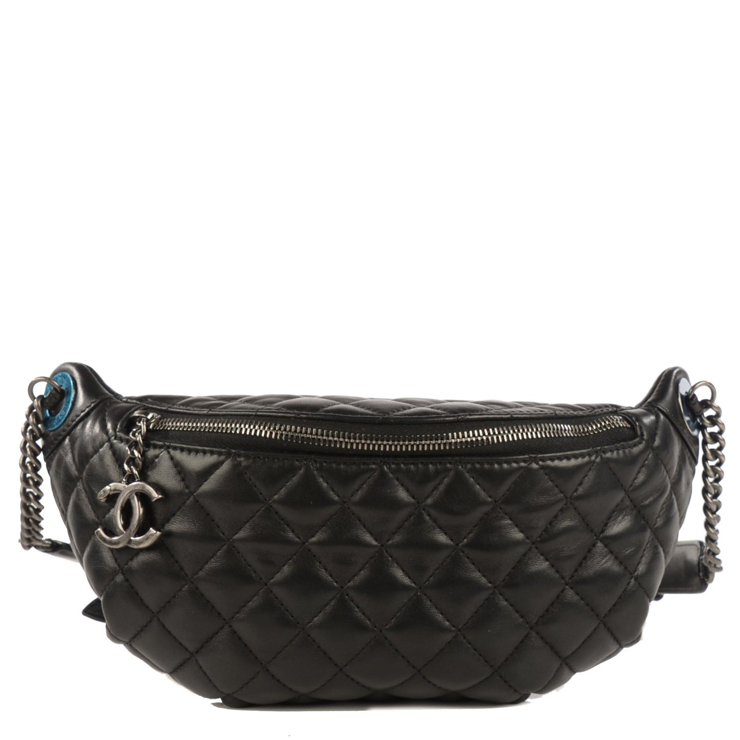 Lambskin Quilted Banane Waist Bag Fanny Pack Black
