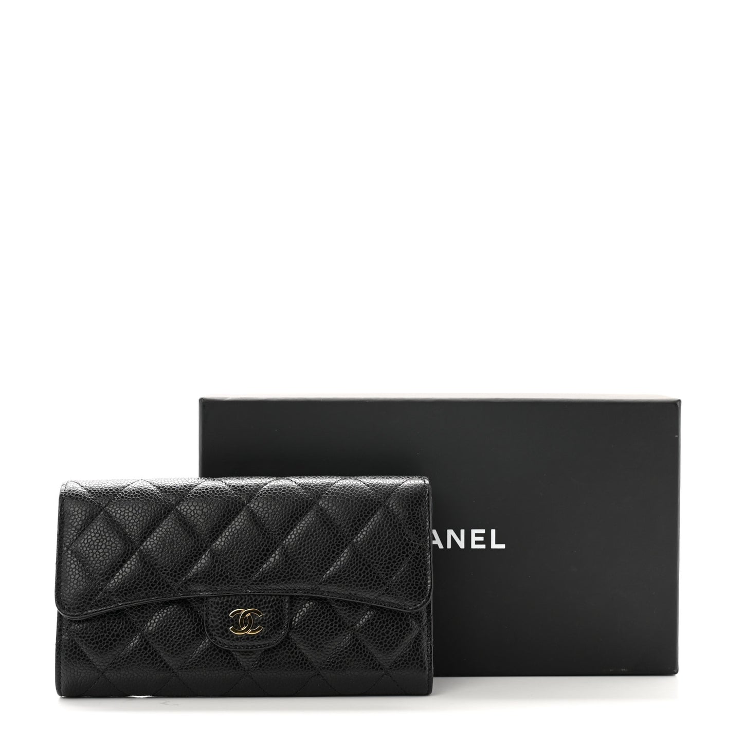 Caviar Quilted Large Flap Wallet Black