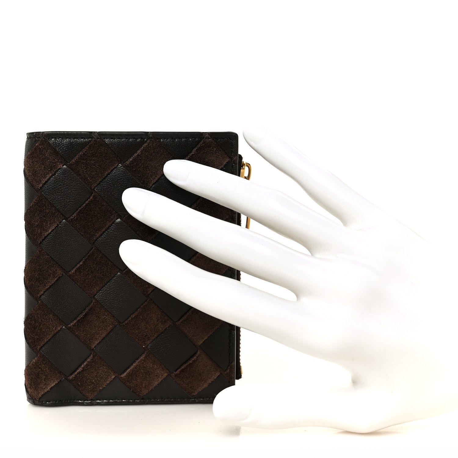 Bottega Veneta Nappa Suede Intrecciato Bifold Zip Wallet Brown 2 of 12