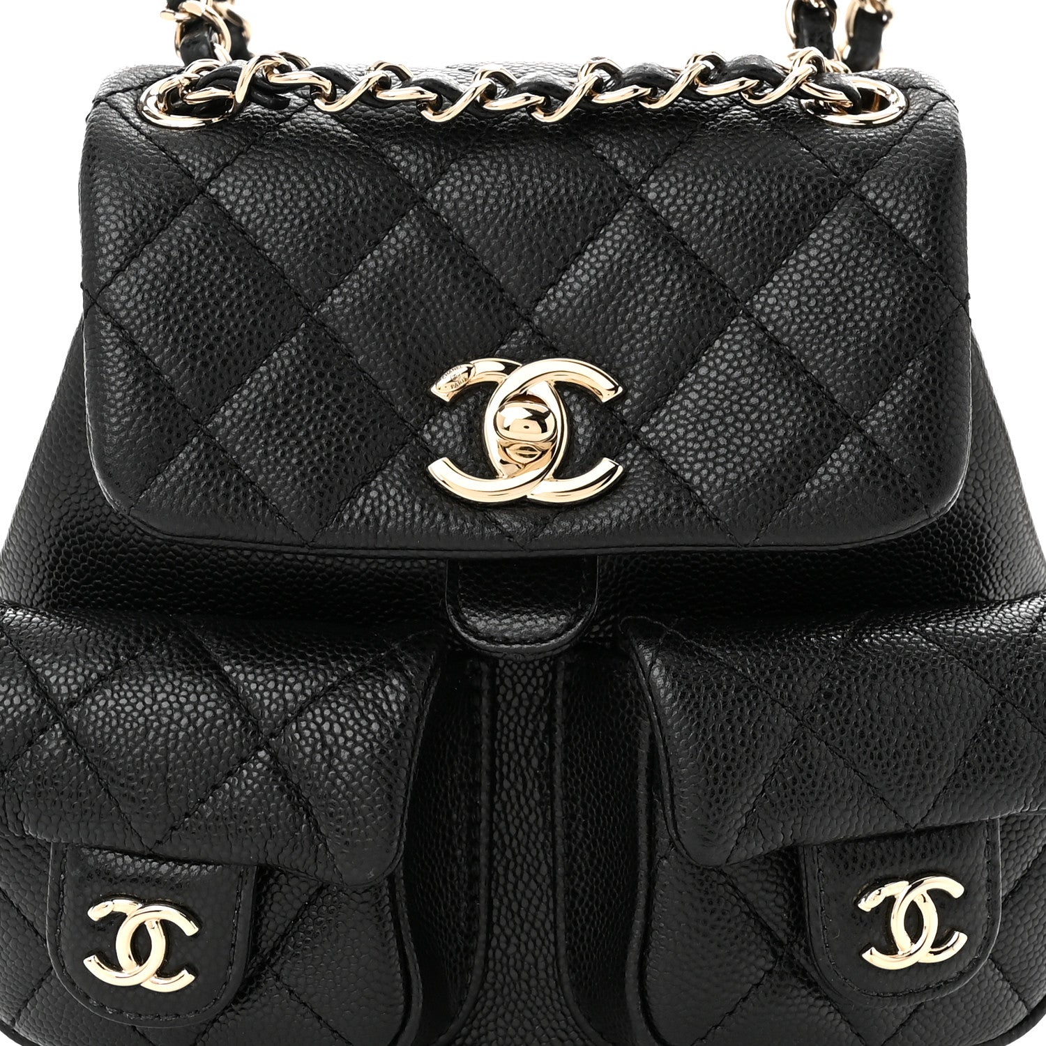 Chanel Shiny Caviar Quilted Small Duma Pockets Drawstring Backpack Black 8 of 11