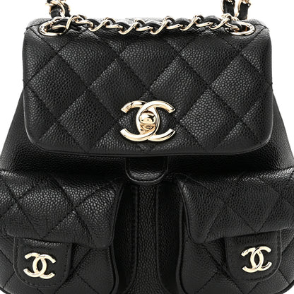 Chanel Shiny Caviar Quilted Small Duma Pockets Drawstring Backpack Black 8 of 11