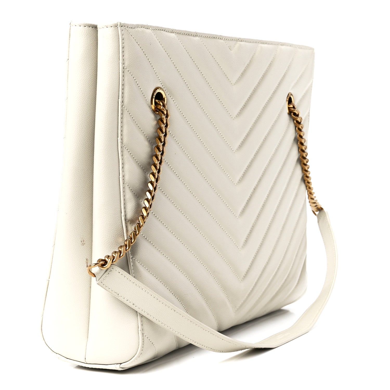 Saint Laurent Grain de Poudre Matelasse Chevron Medium Tribeca Shopping Bag Crema Soft 3 of 12