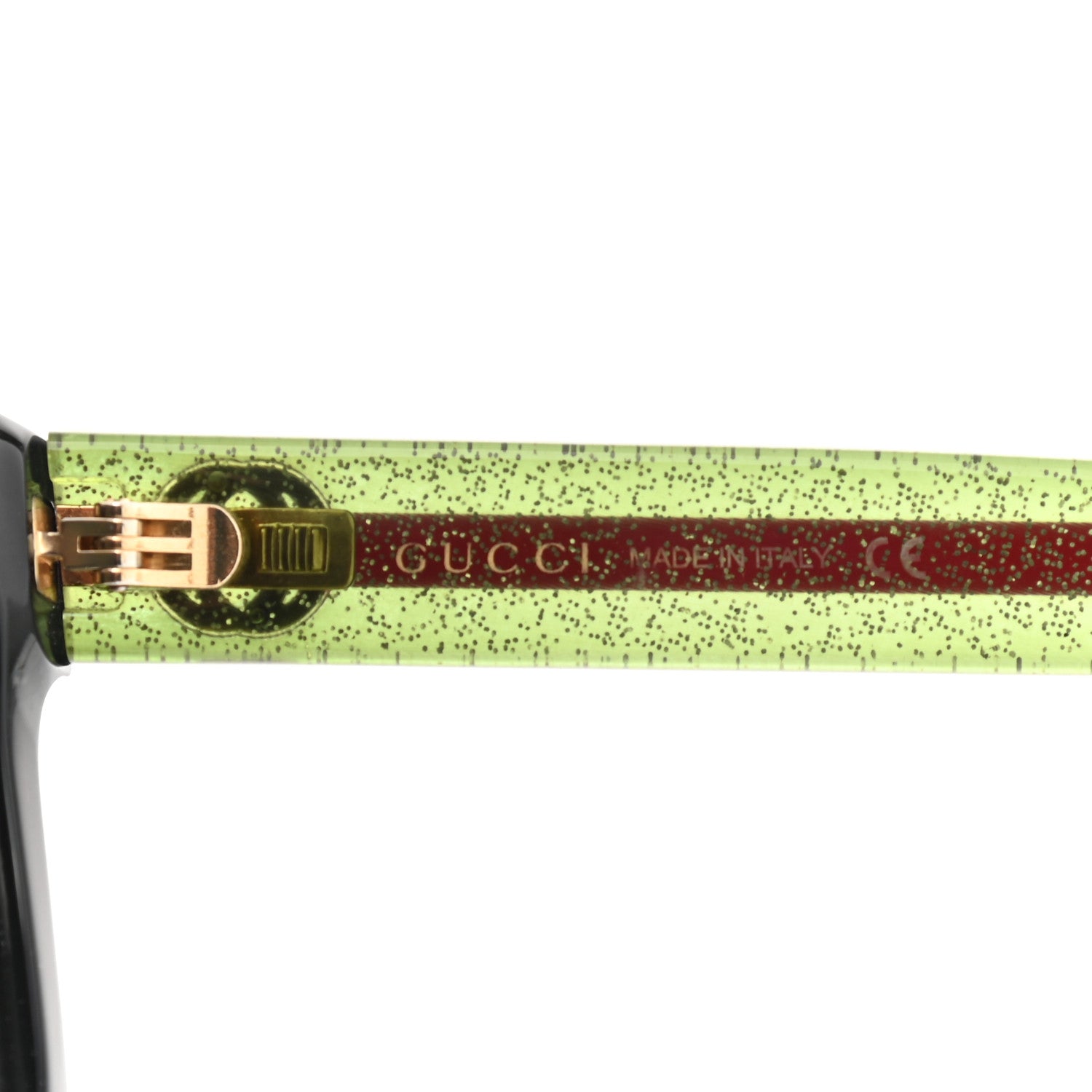 Gucci Acetate Square Frame Web Glitter Sunglasses GG0034S Black Green 5 of 8