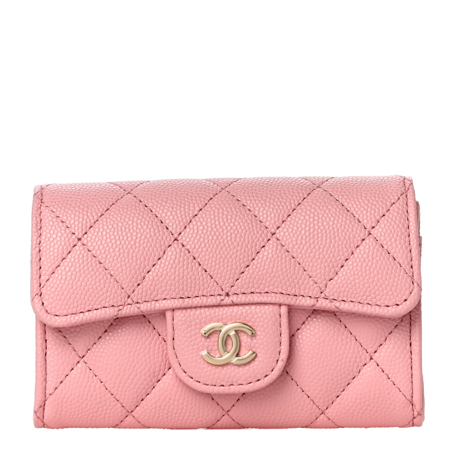 Caviar Quilted Flap Card Holder Wallet Light Pink