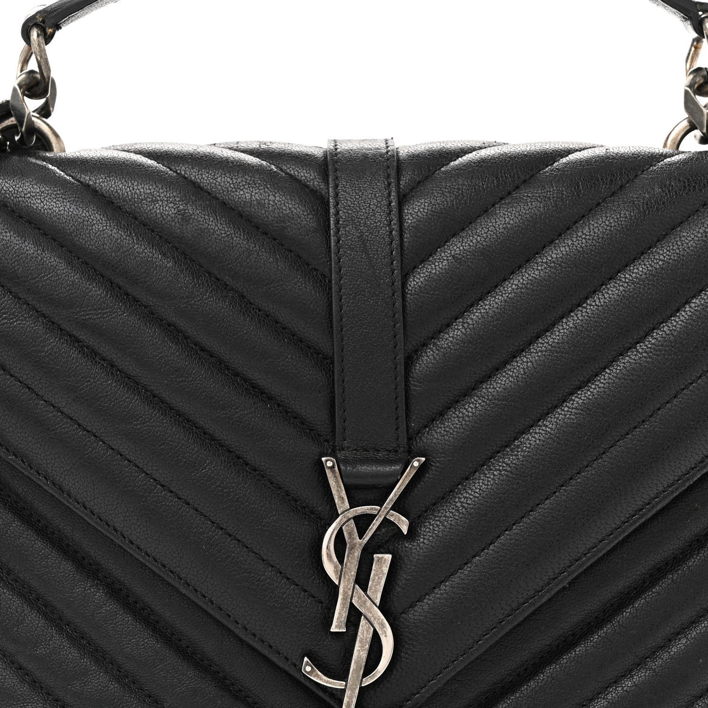 Sheepskin Matelasse Chevron Monogram Medium College Bag Black