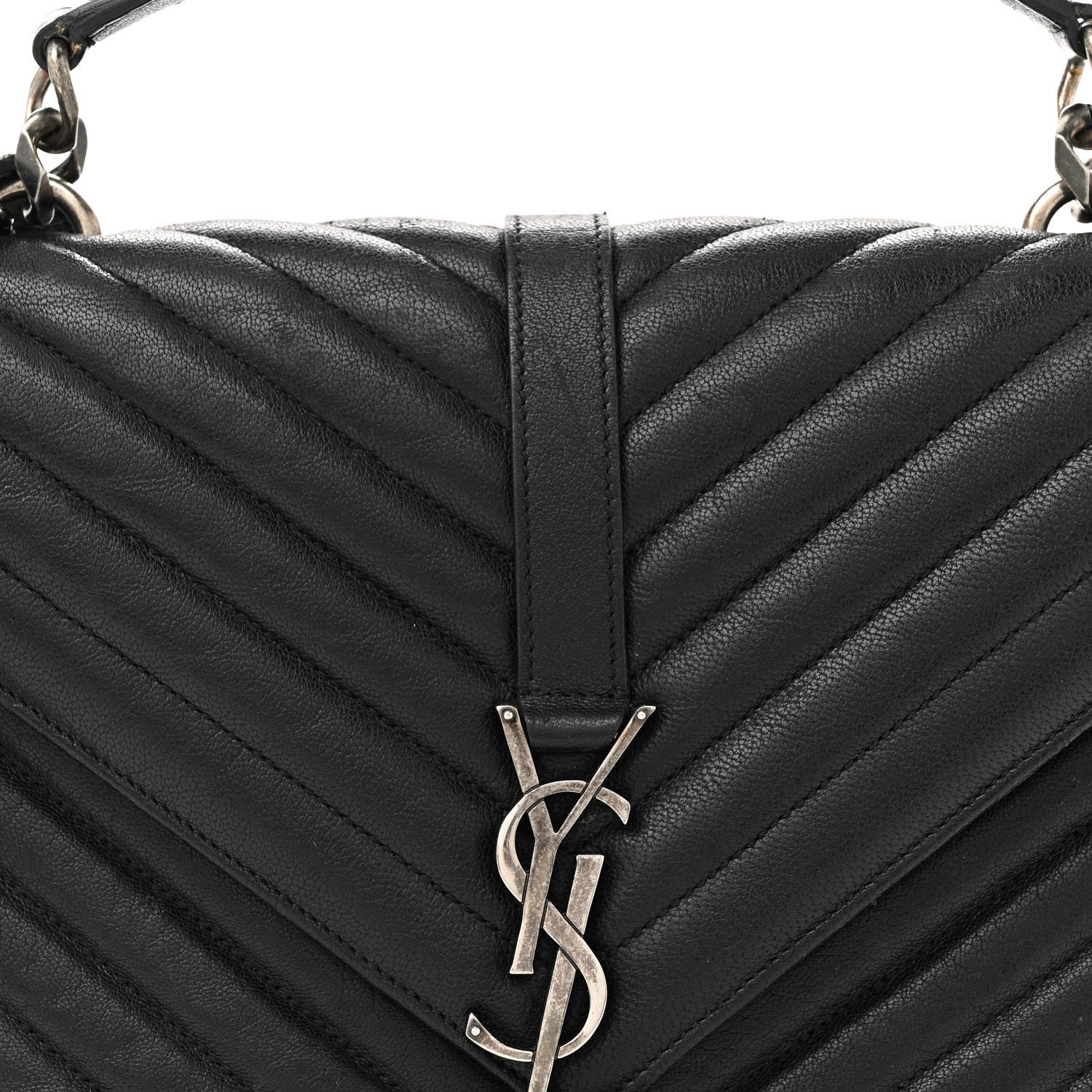 Saint Laurent Sheepskin Matelasse Chevron Monogram Medium College Bag Black 8 of 15