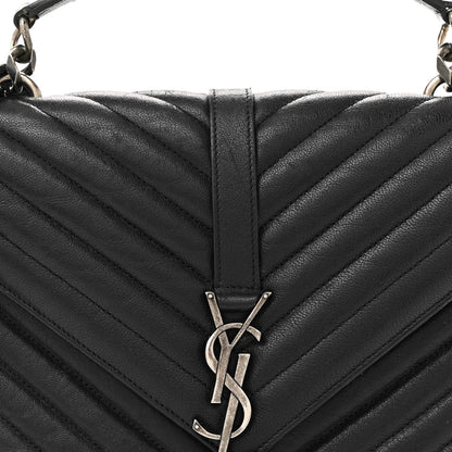 Saint Laurent Sheepskin Matelasse Chevron Monogram Medium College Bag Black 8 of 15