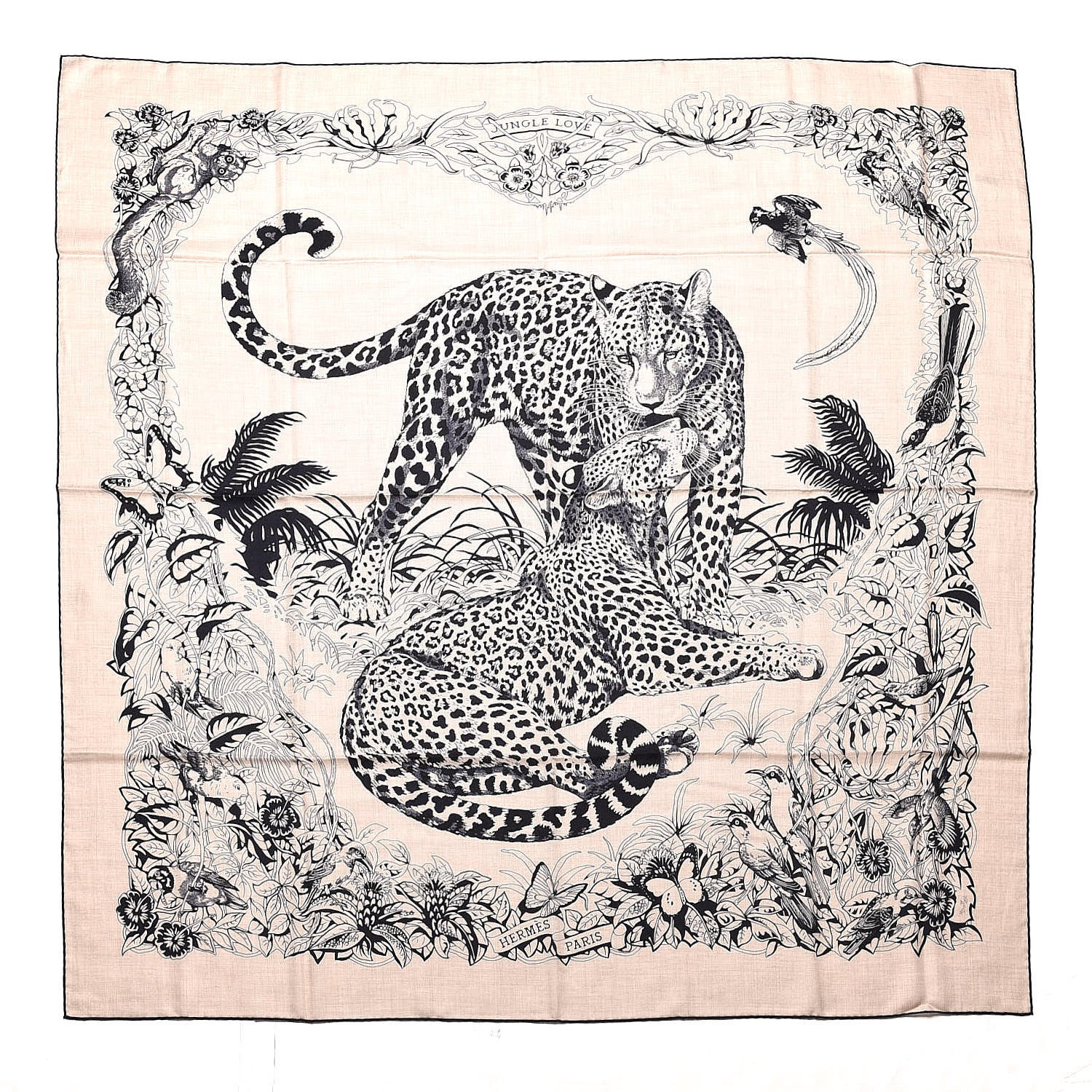 Hermes Cashmere Silk Jungle Love Tattoo Shawl 140 Natural Bleu Black 1 of 4