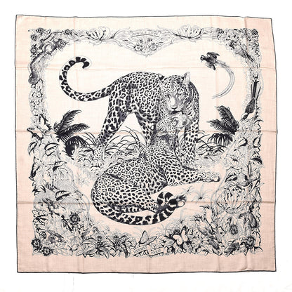 Hermes Cashmere Silk Jungle Love Tattoo Shawl 140 Natural Bleu Black 1 of 4